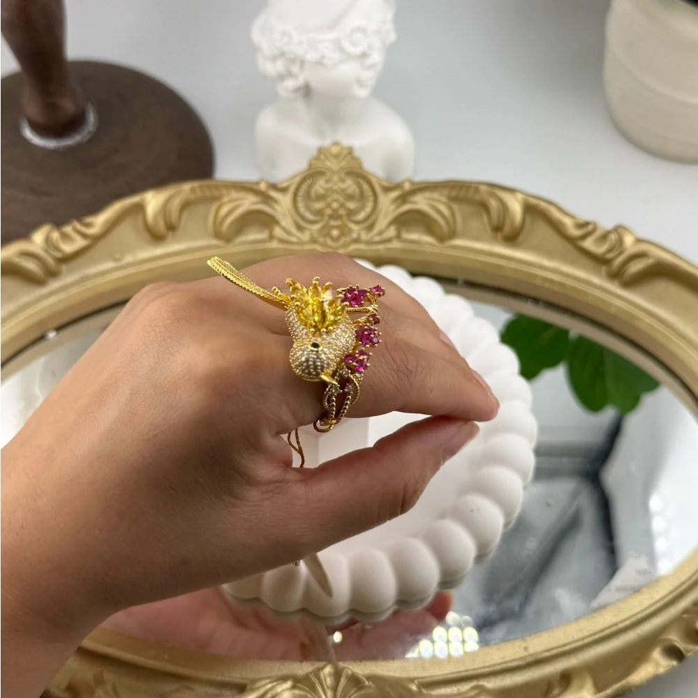 Gold Bird Statement Ring – Crystal & Ruby Red Accents 🐦✨ - Picture 7 of 13